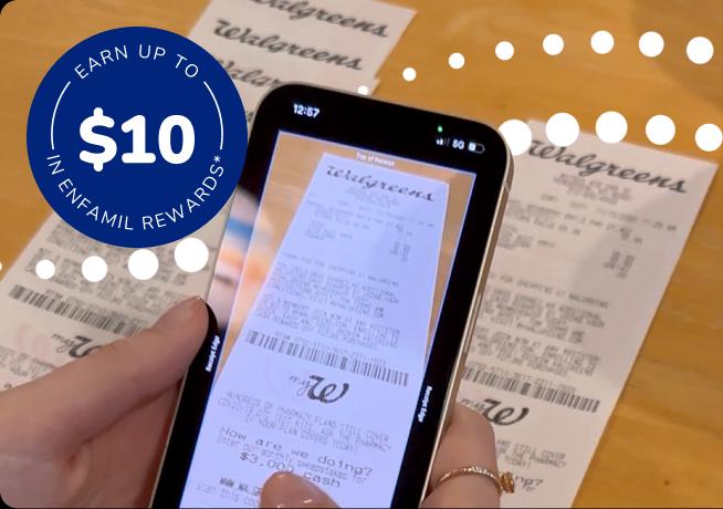 Phone screen displaying receipt scan - Earn up to $10 in Enfamil Rewards