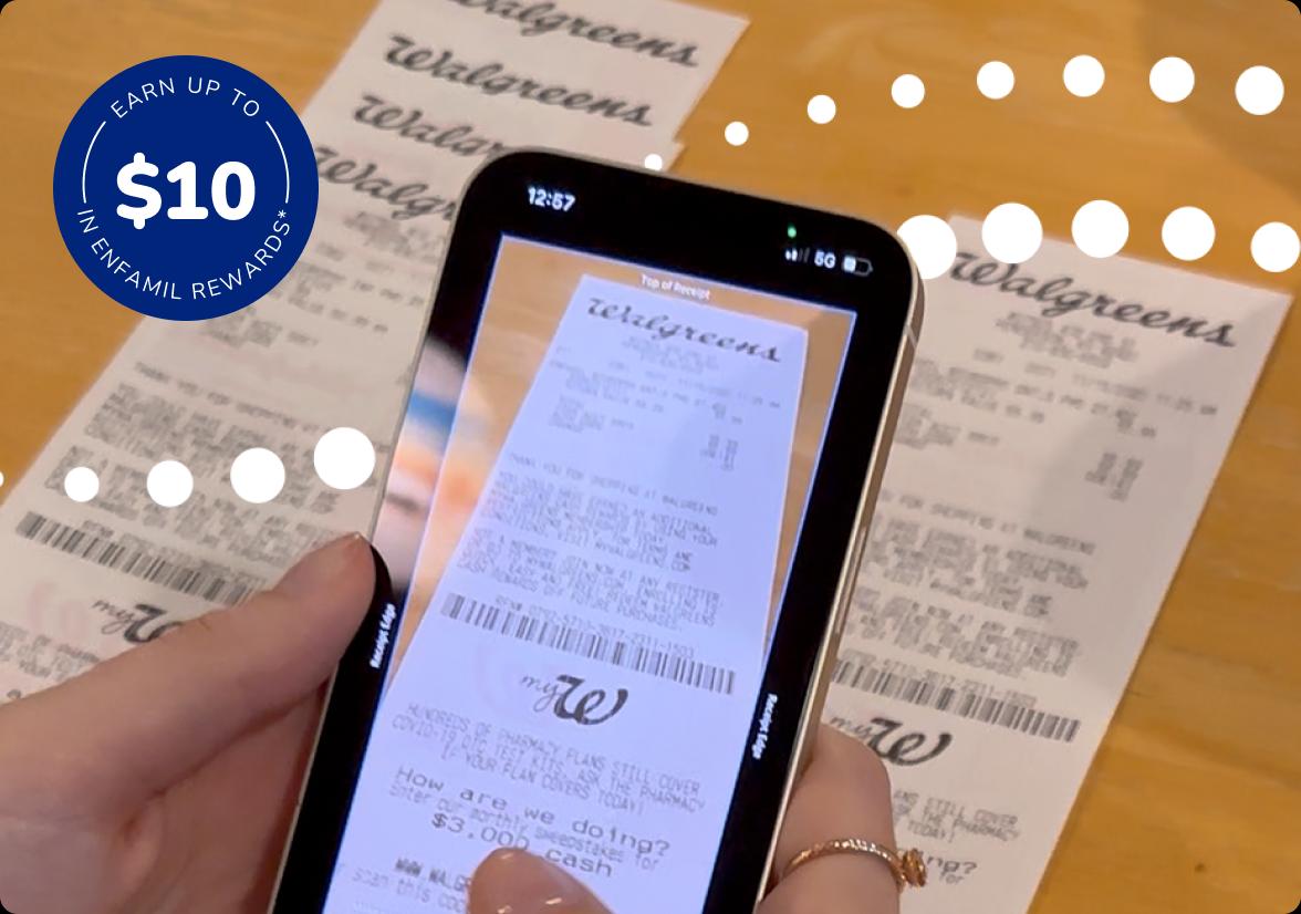 Phone screen displaying receipt scan - Earn up to $10 in Enfamil Rewards