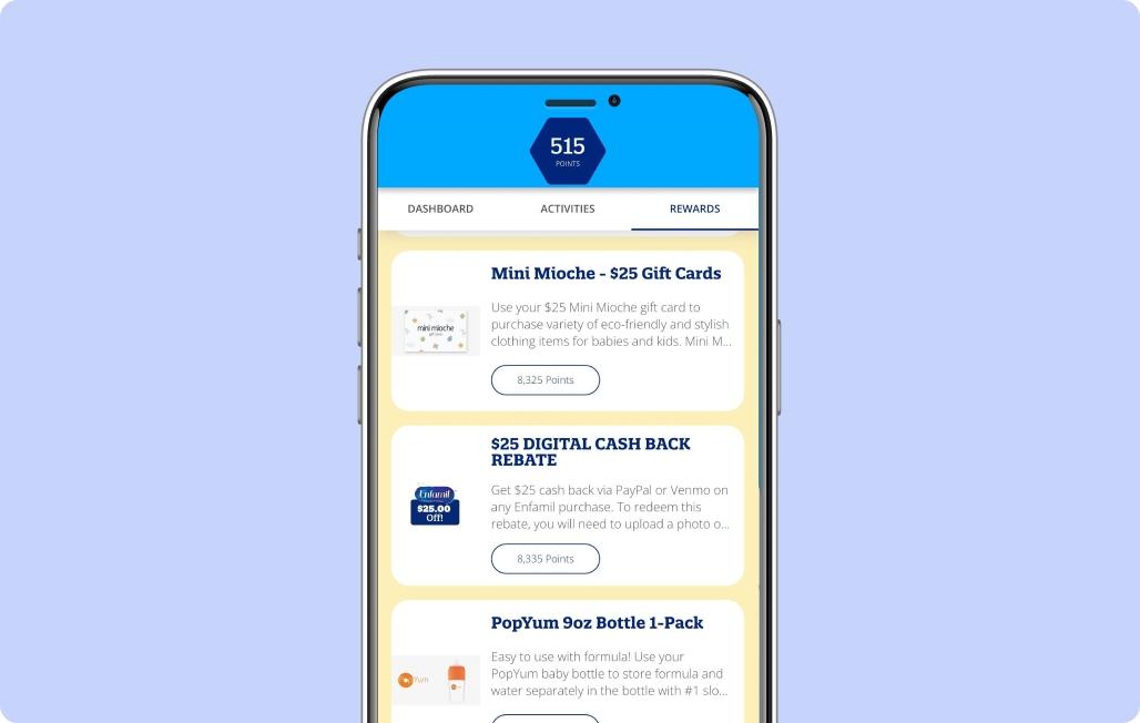 Enfamil Mobile App rewards dashboard